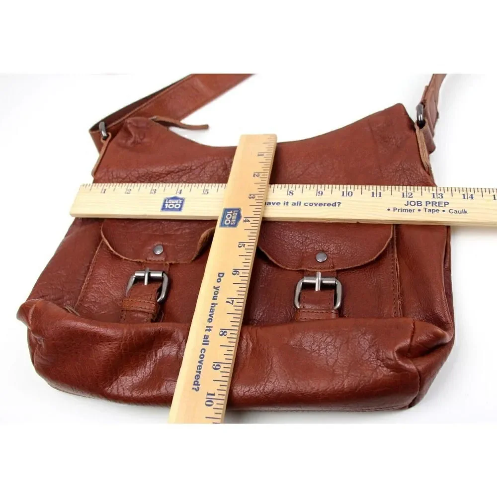 SPIKES & SPARROW BROWN GENUINE LEATHER SHOULDER BAG X-BODY ZIP TOP HANDBAG PURSE